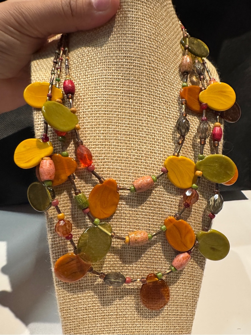 Handcrafted Multicolor costume Statement Necklace - Olive & Mustard